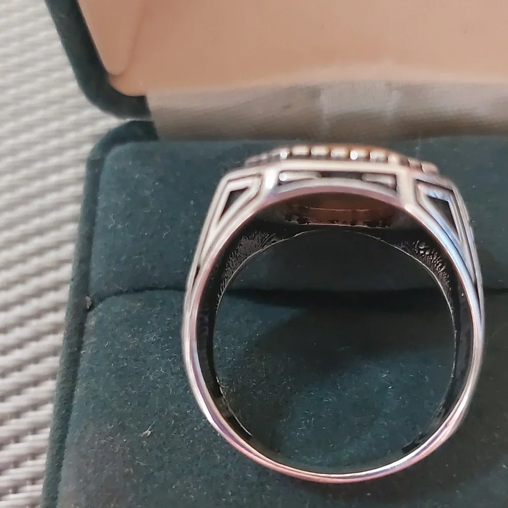 Sterling Silver Men's Tiger Eye Ring sz9 Oxidized